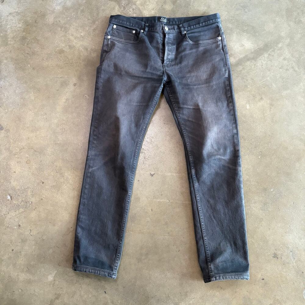 A.P.C. Men's Dark Gray Washed Slim Straight Denim Jeans Button Fly SZ 34